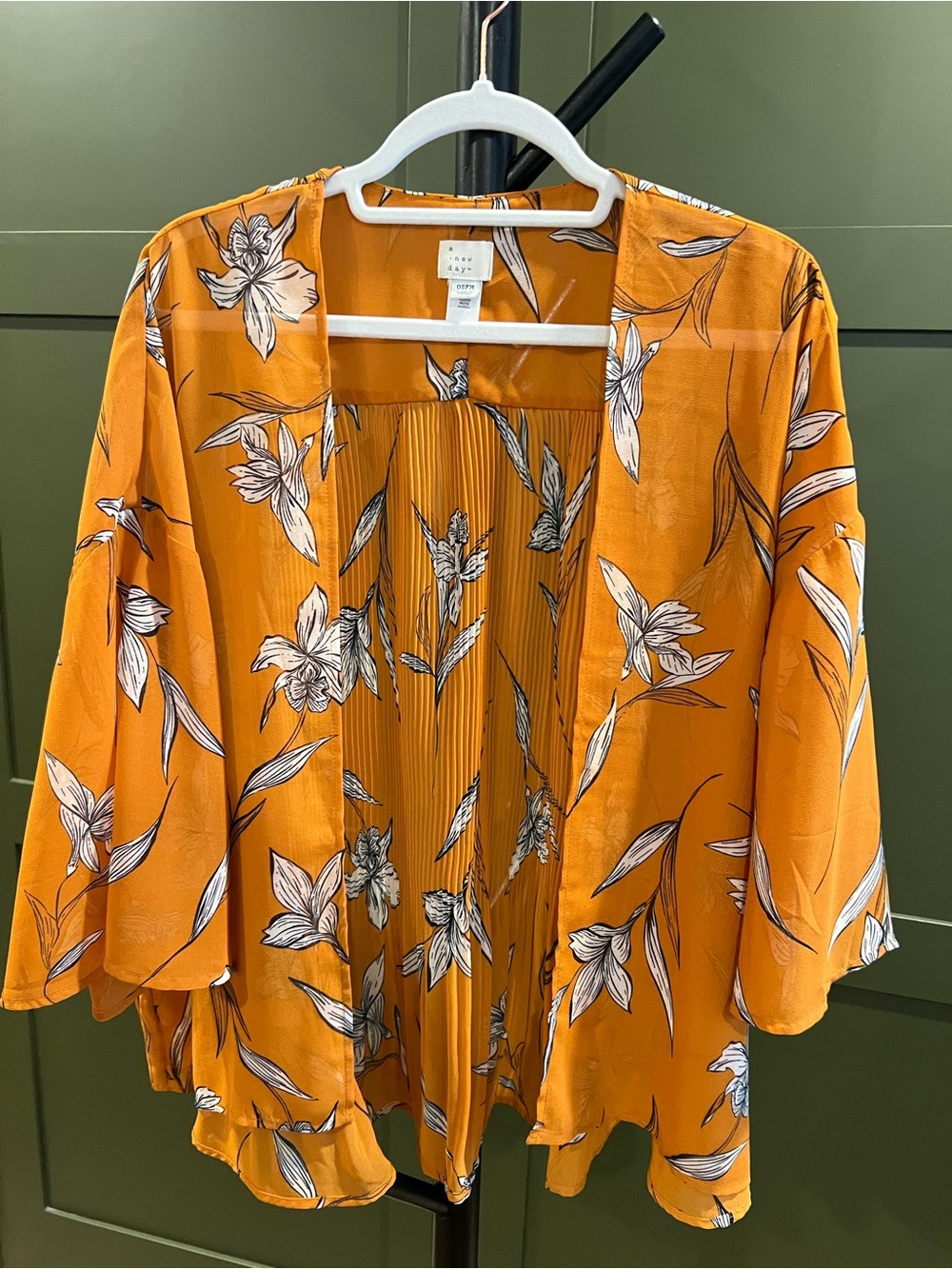 a new day Orange Floral Open-Front Kimono